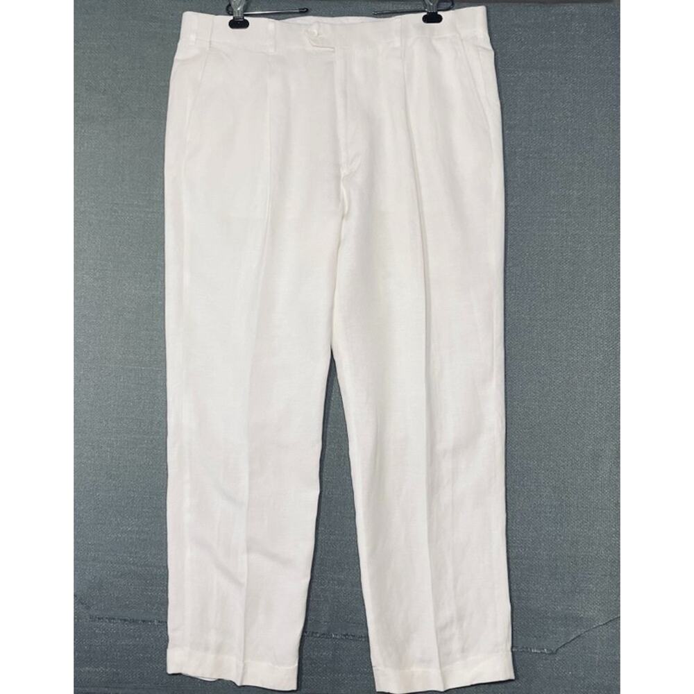 Oak Hill White Cream Linen Pleated Mens Cuffed Pants 44x32 Beach Wedding Cruise